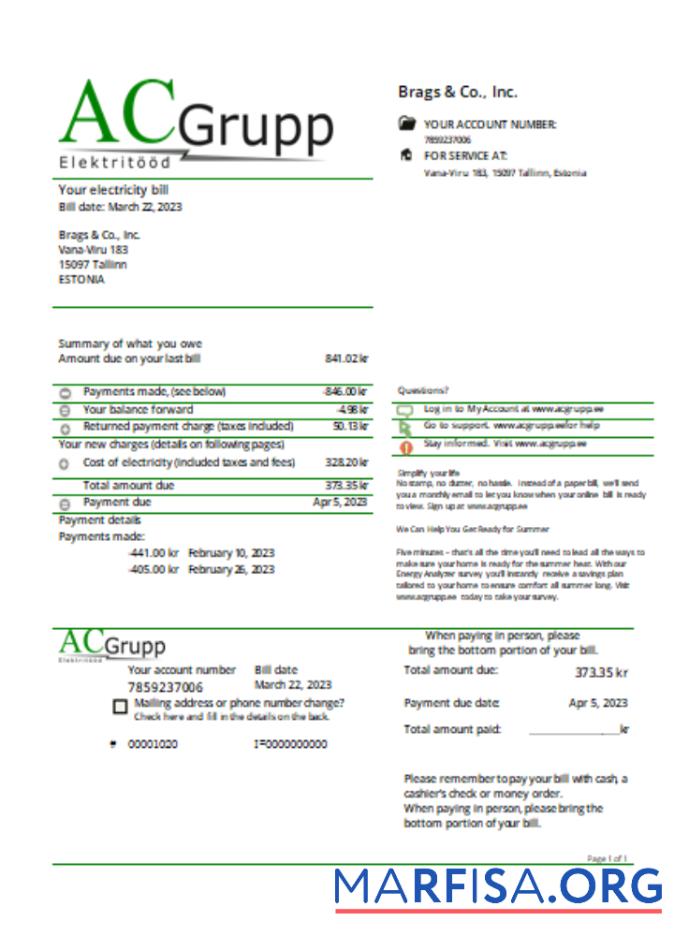 Realistic AC Grupp OÜ electricity utility business bill SCR download for verification